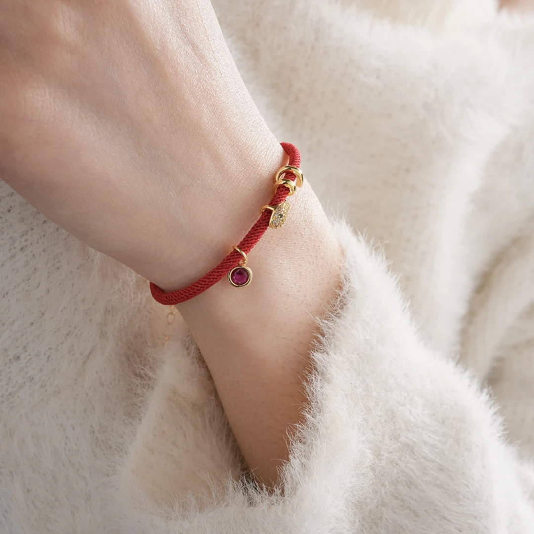 合金布艺合成锆石耳饰 18K真金电镀锆石红绳小蛇缠绕手链