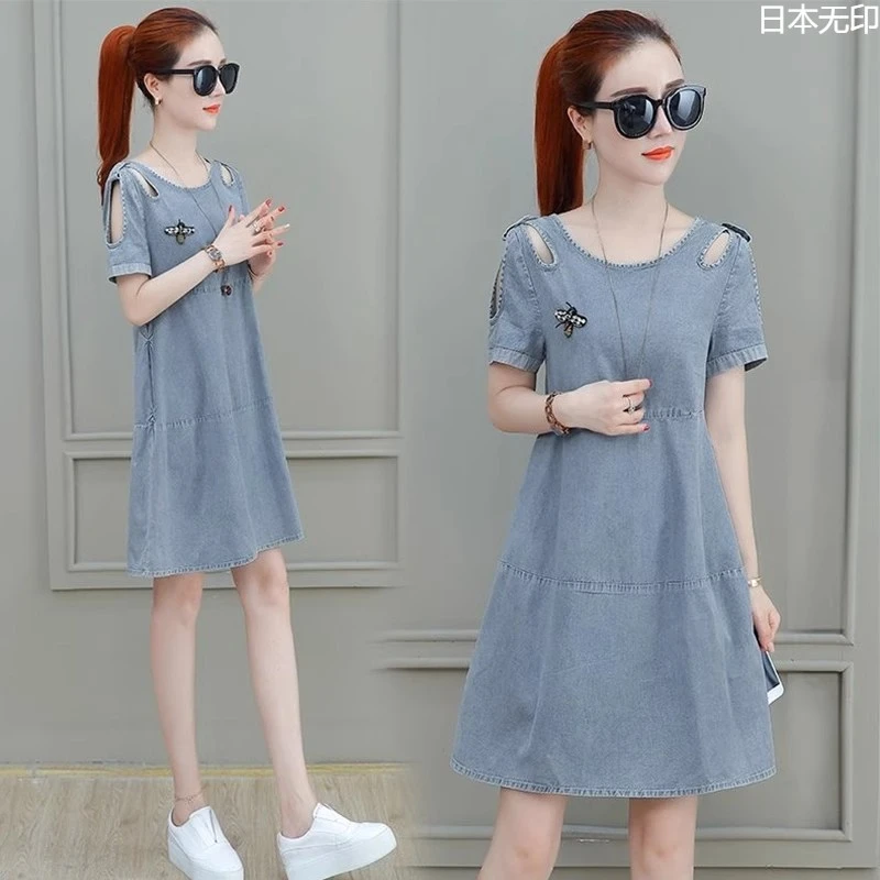 日本无印mujie广州十三行高端女装爆款牛仔连衣裙新款深圳南油品