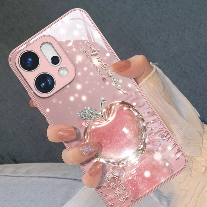 皆顺水晶苹果适用于opporeno14pro手机壳玻璃数码配件高级感ins风