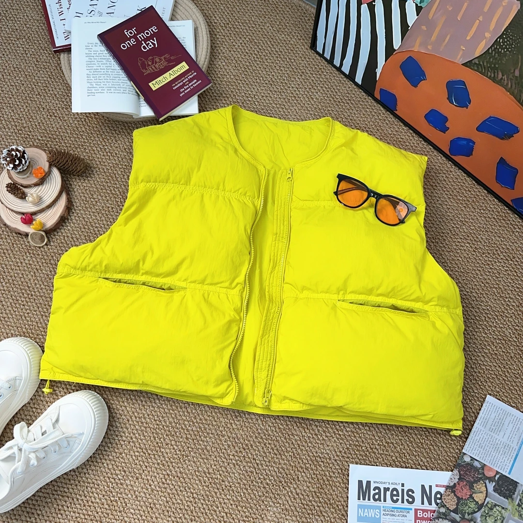 2024年秋季休闲百搭宽松短款纯色马甲厚外套5338