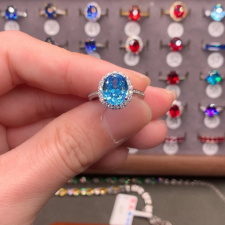 戒圈银S925镶嵌海蓝宝石