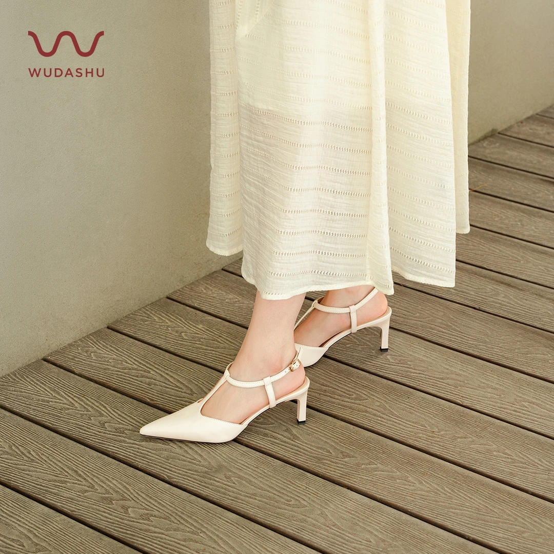 气垫缓震夏季新款尖头高跟鞋法式T字带后空凉鞋