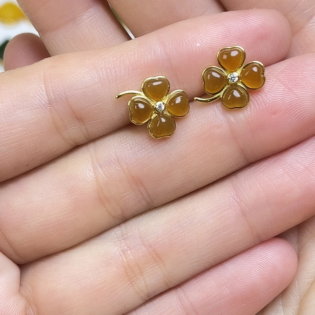 和田玉银S925镶嵌耳饰