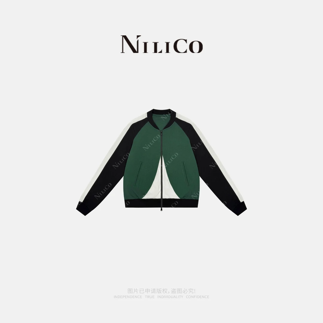 NILICO【简墨】重工休闲显瘦撞色立领设计感双开拉链棒球服外套
