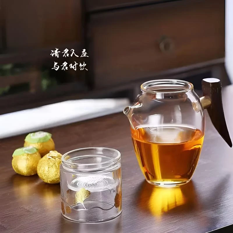 冲泡小青柑专用甘露壶实木把手纯手工食品级耐热玻璃公道壶水一方