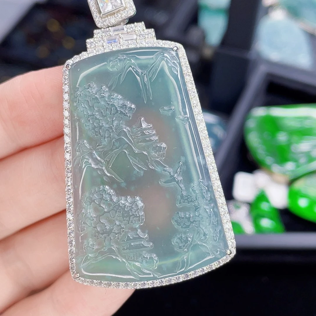 翡翠银S925镶嵌吊坠(不含链)