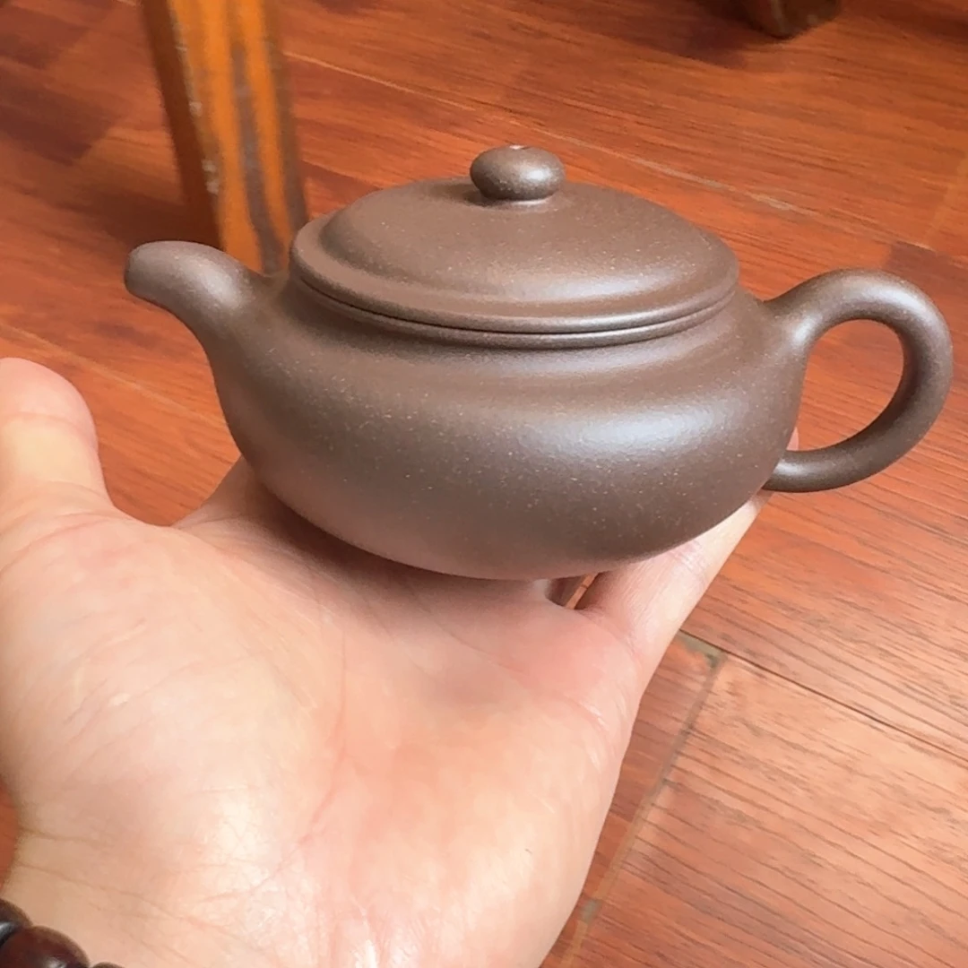 茶壶紫砂扁腹仿古200cc青灰紫泥