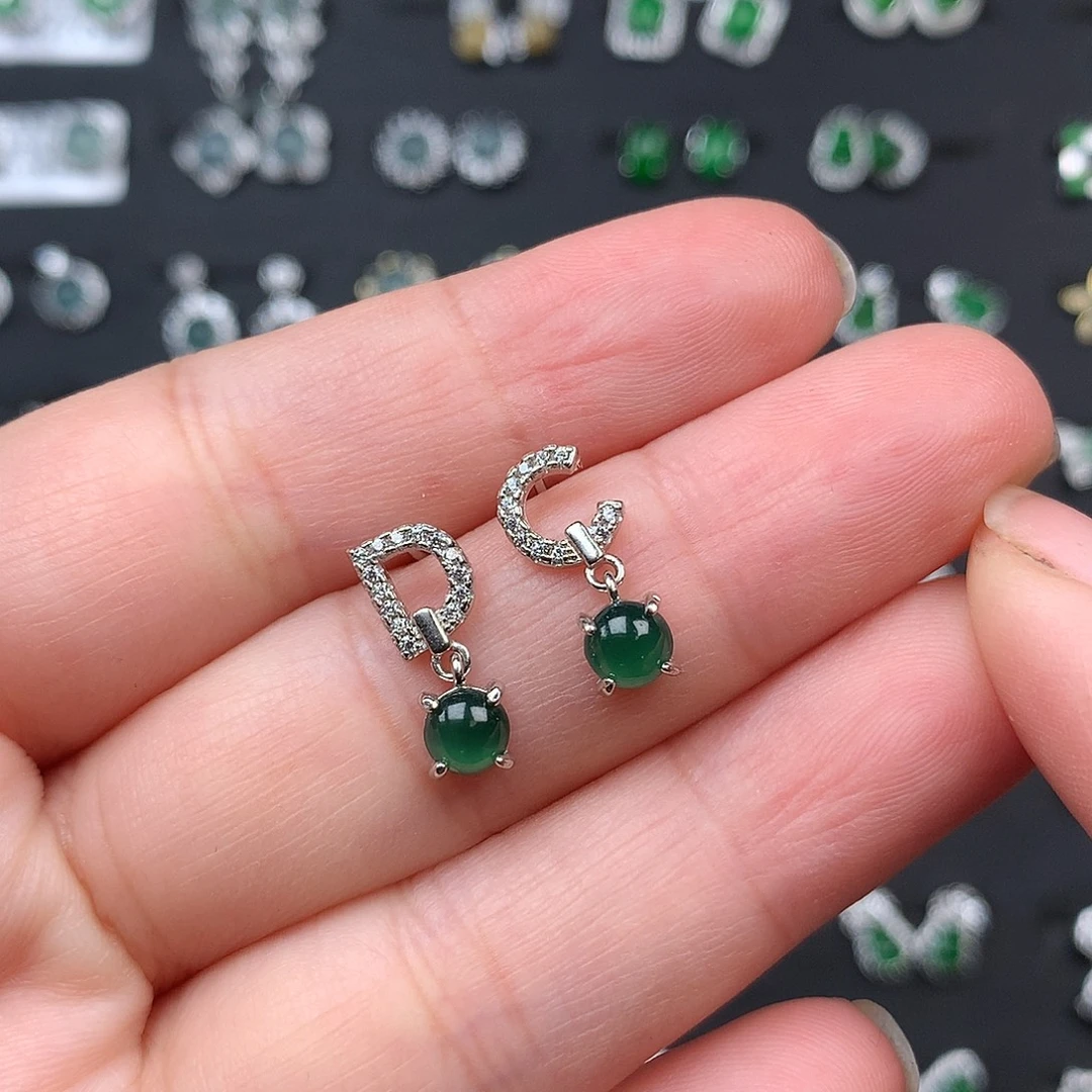 翡翠银S925镶嵌耳饰