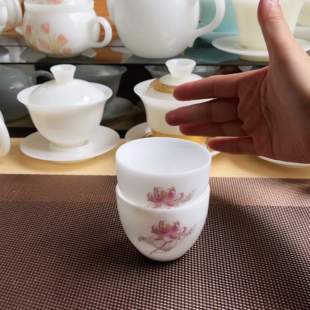 瓷片冰种玉瓷鸿运档头客杯70cc2个微瑕
