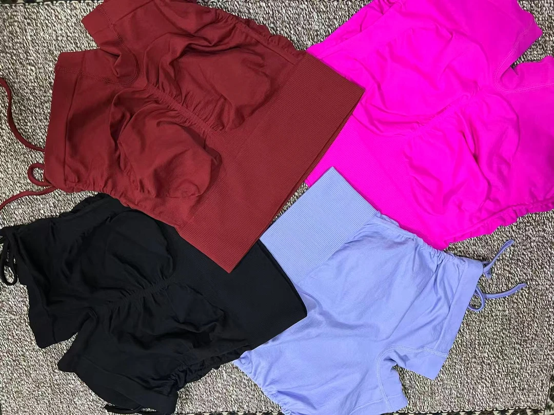 健身瑜伽裤三分高腰收腹蜜桃臀高弹三分抽绳短裤