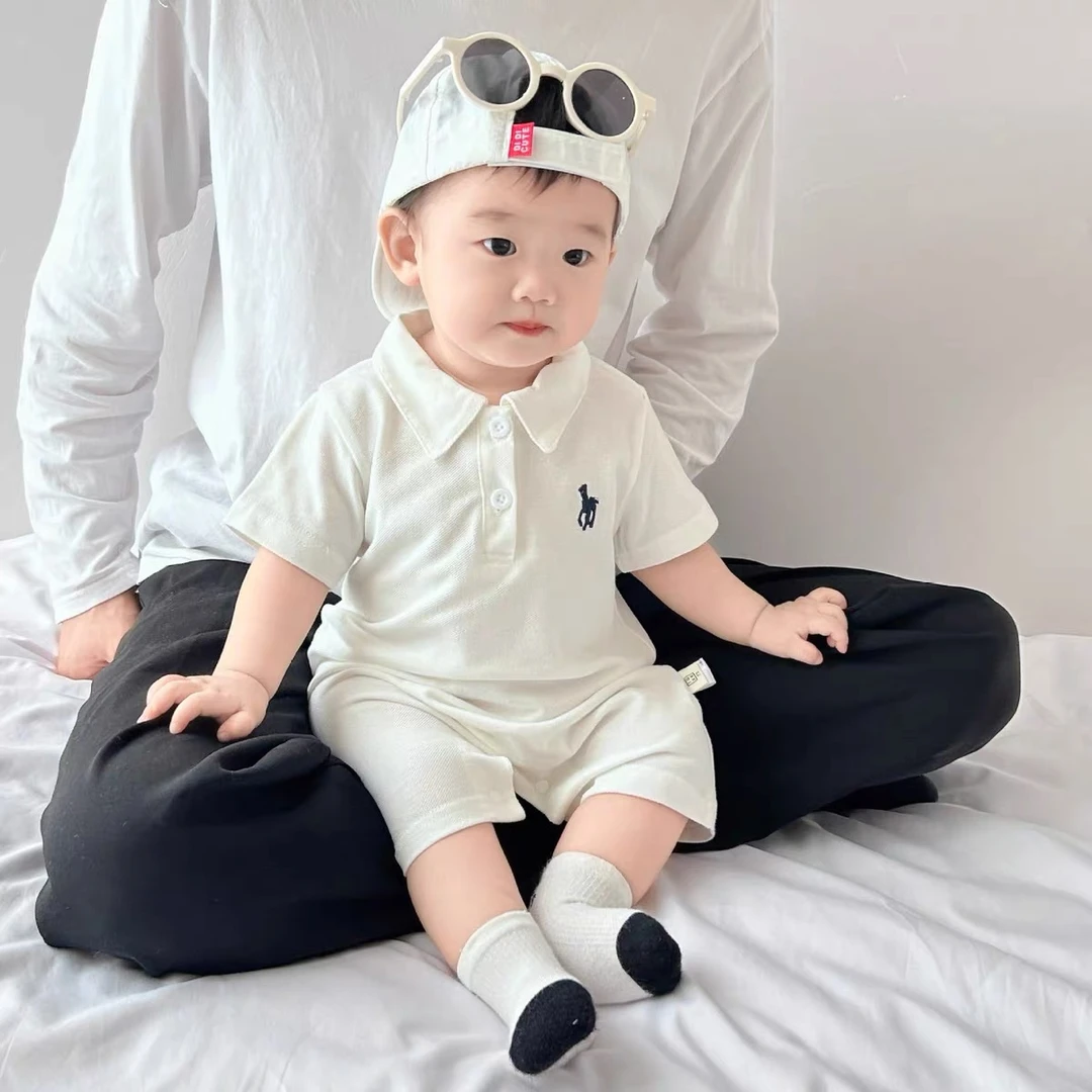 【送袜子】夏装婴儿翻领Polo衫短袖连体衣夏季洋气婴幼儿哈衣薄款