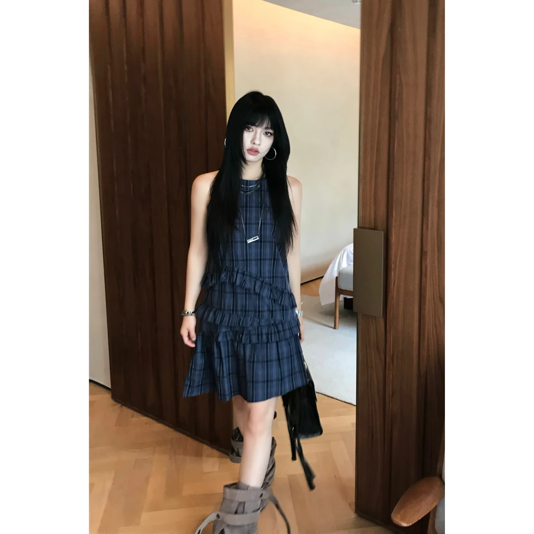 呆毛DM.FACTORY 夏季新款气质绝美显瘦格纹连衣裙DMX3712