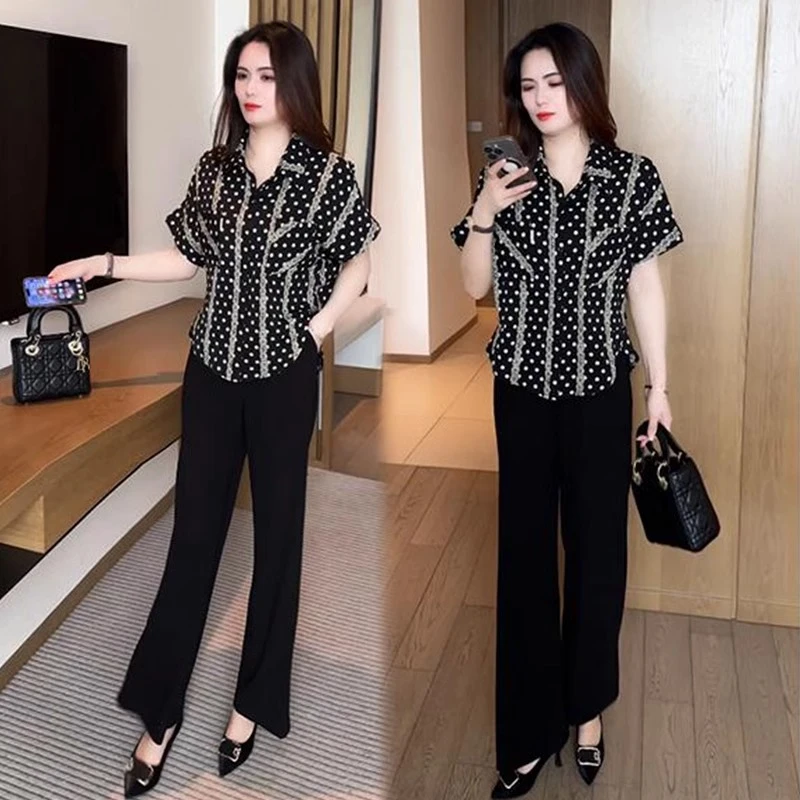 时尚落肩袖衬衣女2025夏季新款洋气短袖衬衫气质百搭显瘦印花上衣