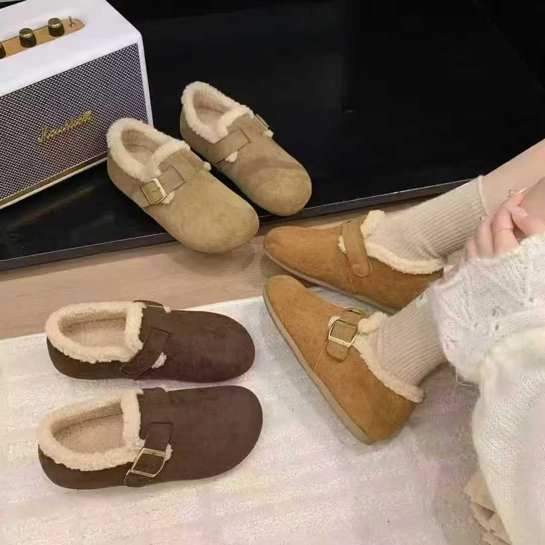 2025秋冬新款内增高加绒复古休闲风勃肯鞋保暖拖鞋雪地靴