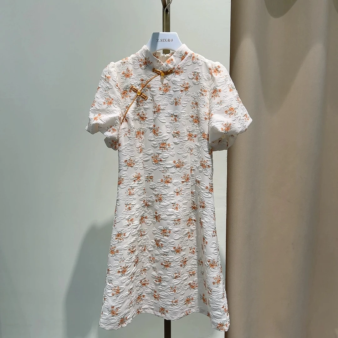 新中式裙子修身复古连衣裙旗袍裙蕾丝中长裙不褪色夏季中长款