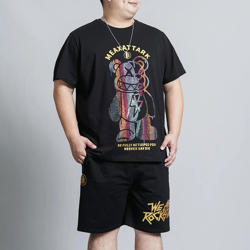 LIUGEJIA/六个加潮牌大码180-420斤男士熊烫钻T恤休闲夏季T176036