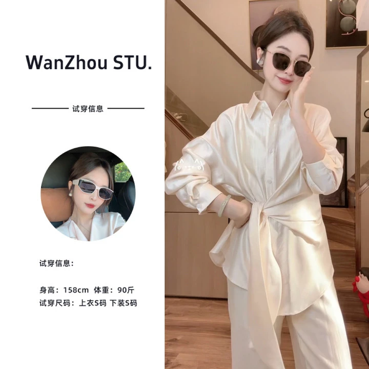 珩绣2025秋季法式气质套装女轻薄设计感系带衬衫套装Y0288-1