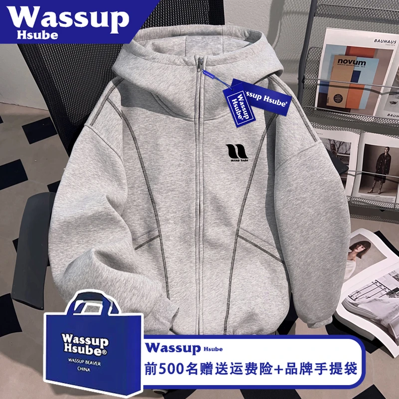 WASSUP HSUBE潮牌创意印花拉链连帽开衫男女成品上衣秋冬外套卫衣