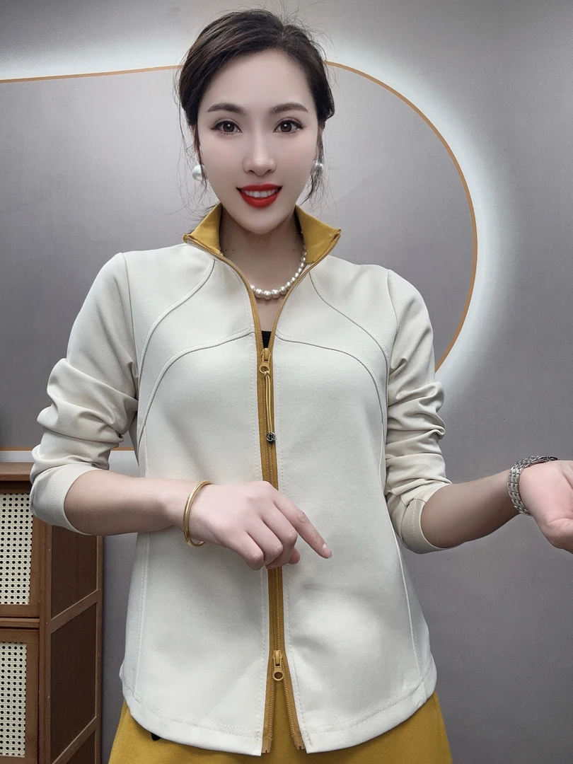 【鑫亚优选】2025  春款迈巴棉显瘦拼色黄领上衣