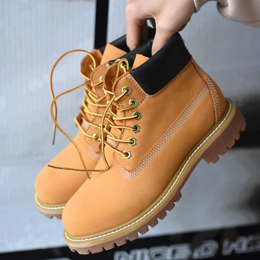 固特异工艺真皮中帮户外休闲工装鞋男女防水百搭大黄靴