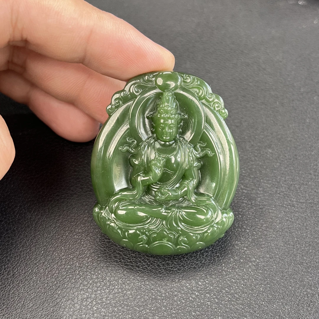 【源石珠宝】和田玉碧玉俄料观音吊坠