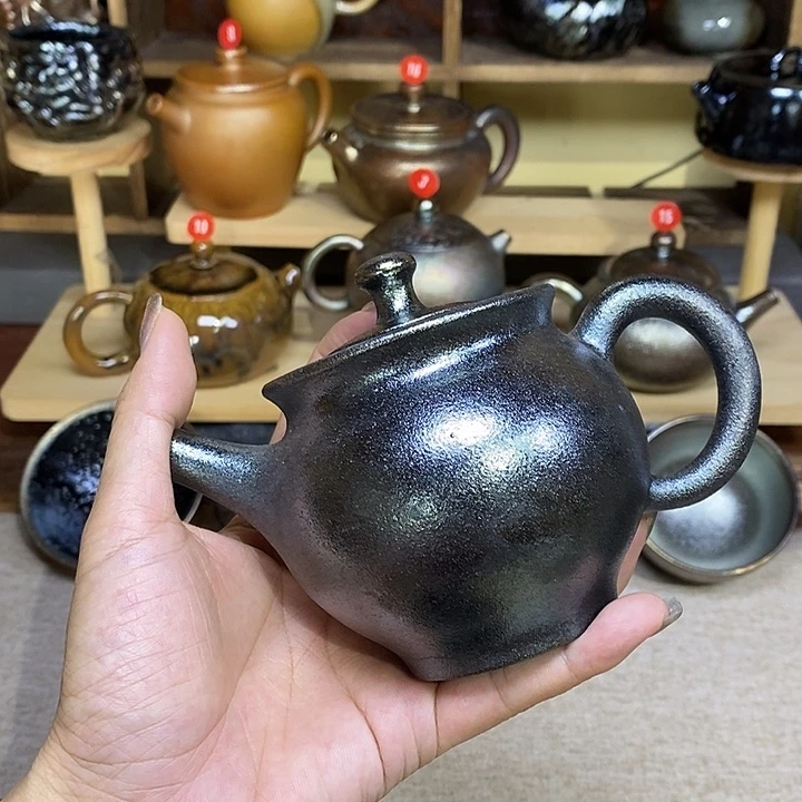 花***岩云南建水柴烧蓝彩壶