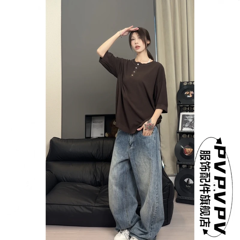 马煜 新贵老钱风轻奢亨利领男女同款短袖针织衫宽松百搭短宽上衣