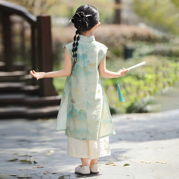 GUYN新款女童夏季汉服国风连衣裙印花中式裙子旗袍裙童装实拍儿童