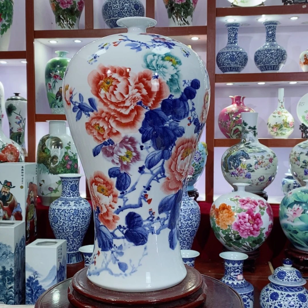 瓶手工手绘牡丹梅瓶