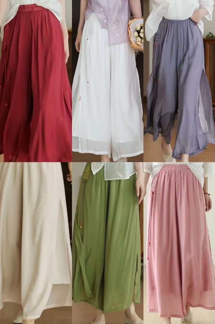 2025【主播凉凉裤】刺绣双层高腰时尚休闲百搭夏季宽松遮肉大版裤子