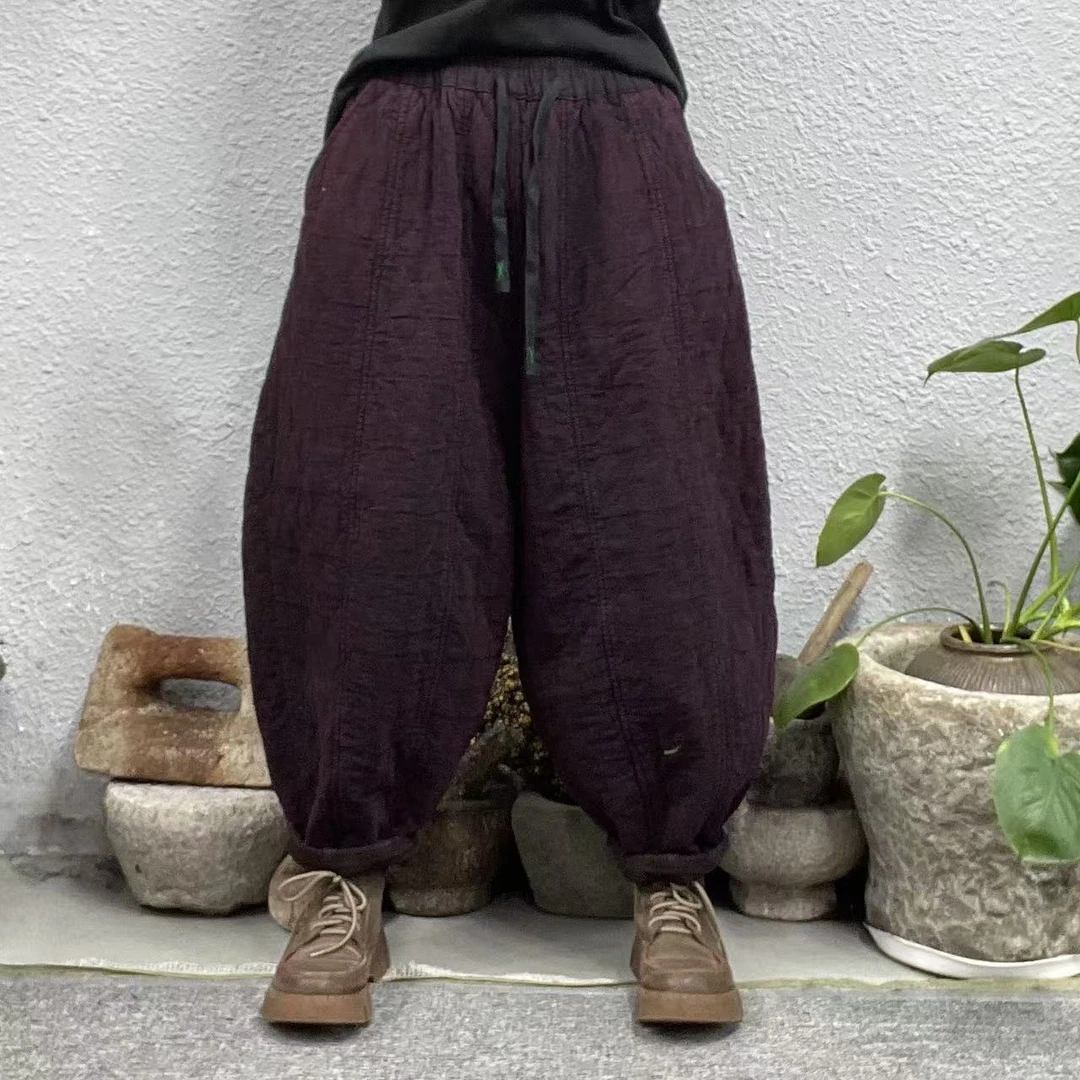 6601夹棉菱形压色织麻炒色12片南瓜裤（长88臀围146脚口40