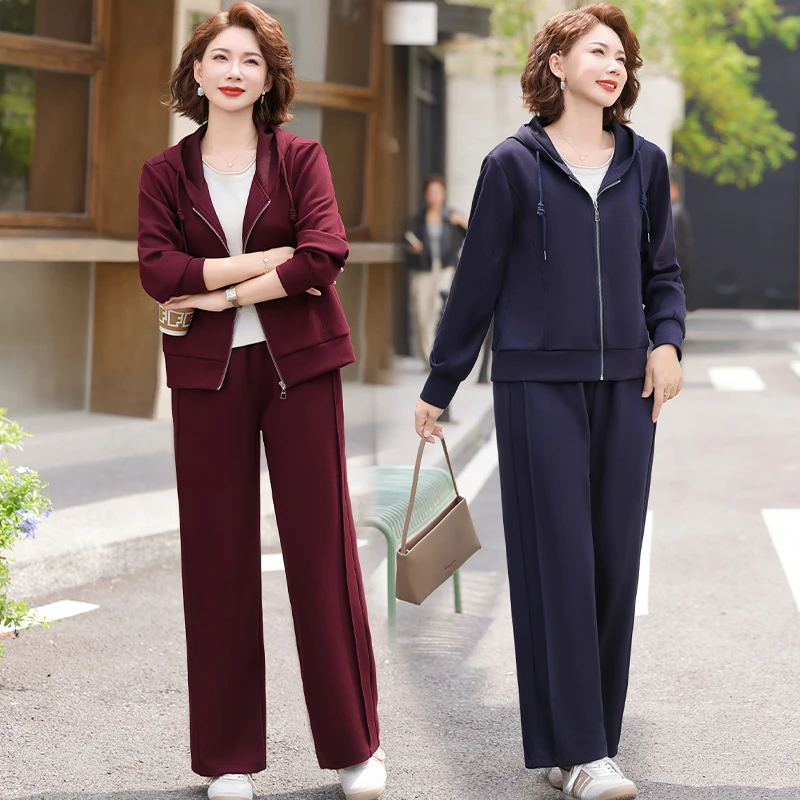 妈妈运动套装春秋洋气大码40岁50中老年女秋装休闲时尚卫衣两件套