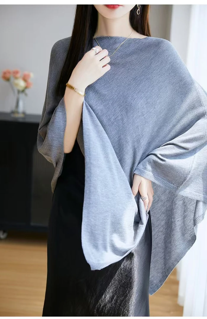 复古精仿薄款性感斜肩无袖不规则针织衫女装夏季宽松斗篷罩衫