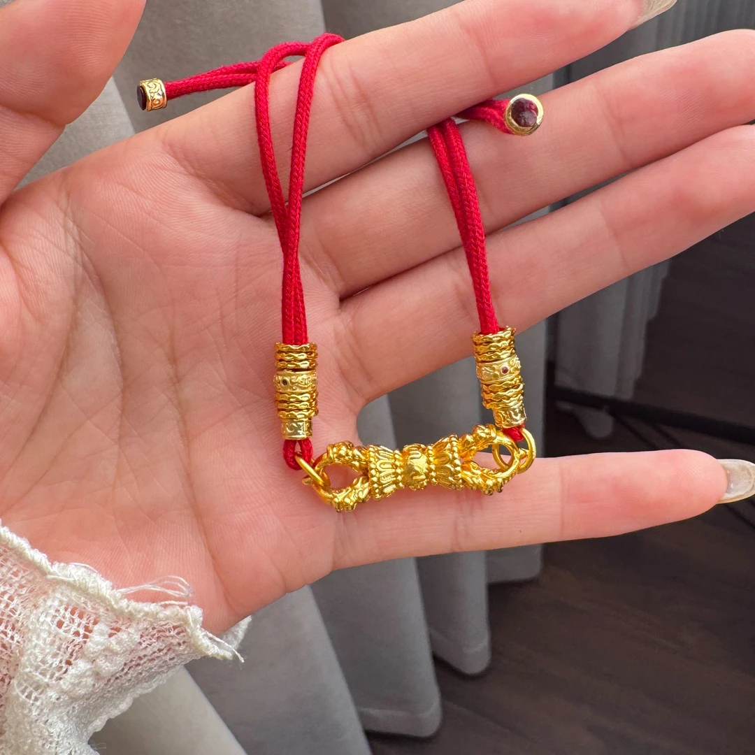 铜合金手链 金刚杵简约大气编制红绳手链重工