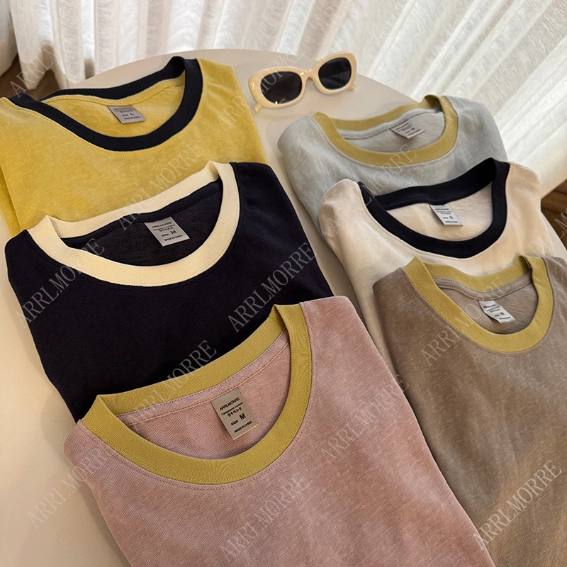 ARRLMORRE品牌【调色师】显瘦正肩拼色短袖棉麻T恤夏款