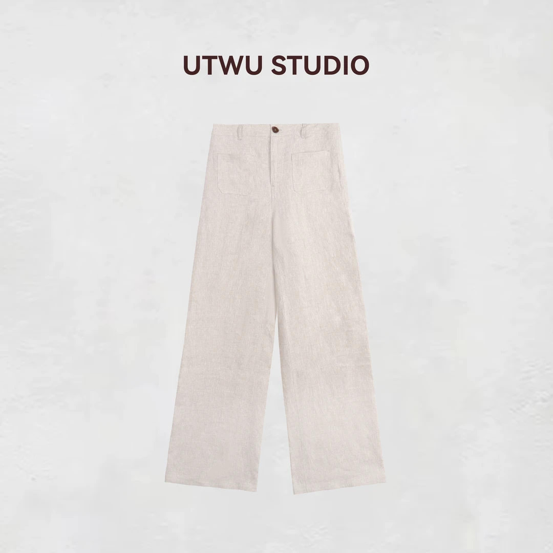 UTWU小敏「裤King」进口法国雨露麻纯色双口袋显瘦直筒裤S25K1056
