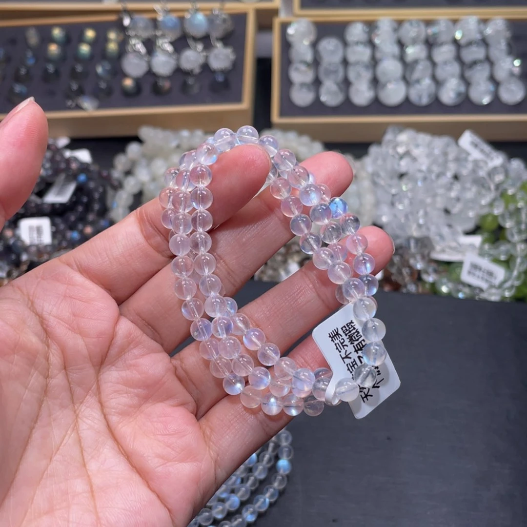 月光石手链未镶嵌明*V蓝月光多圈手链5.8m