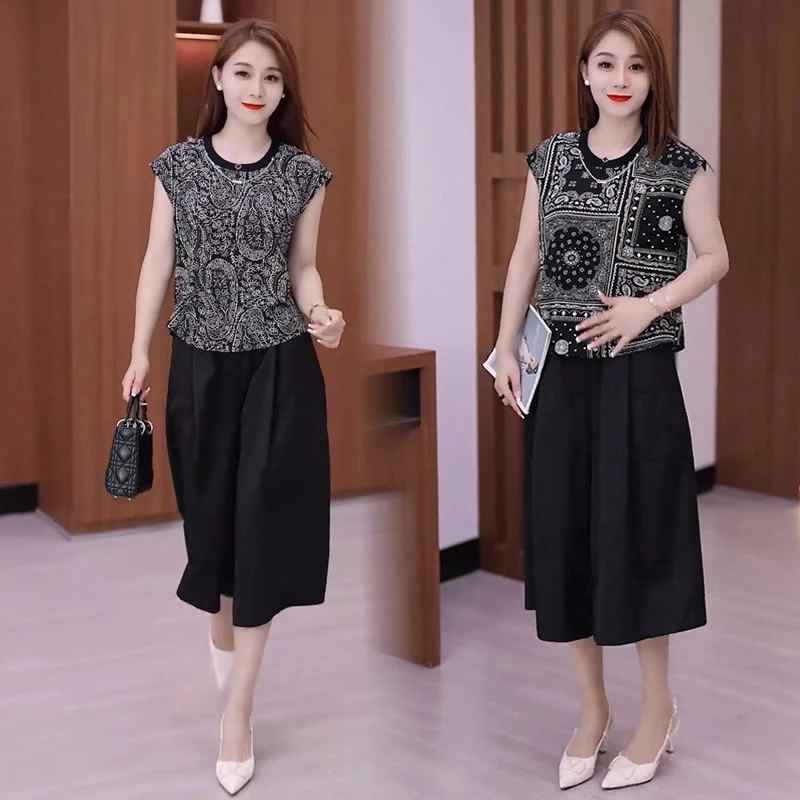 【现货】洋气妈妈装套装女2025夏季新款时尚休闲显瘦两件套