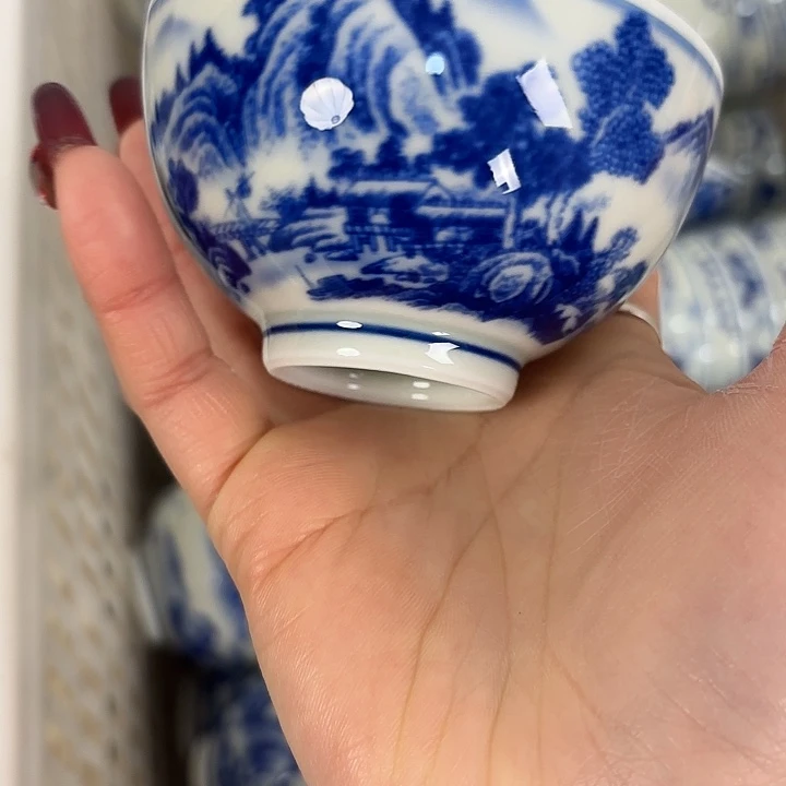 摆件陶青花富春山居图鸡心杯
