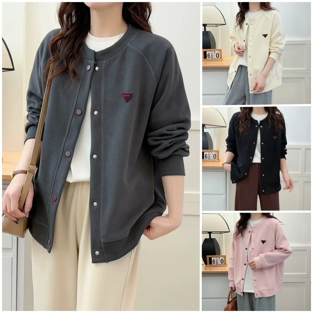 YANUJIAO/雅奴嬌大码女士圆领开衫棒球服春季百搭休闲宽松短外套