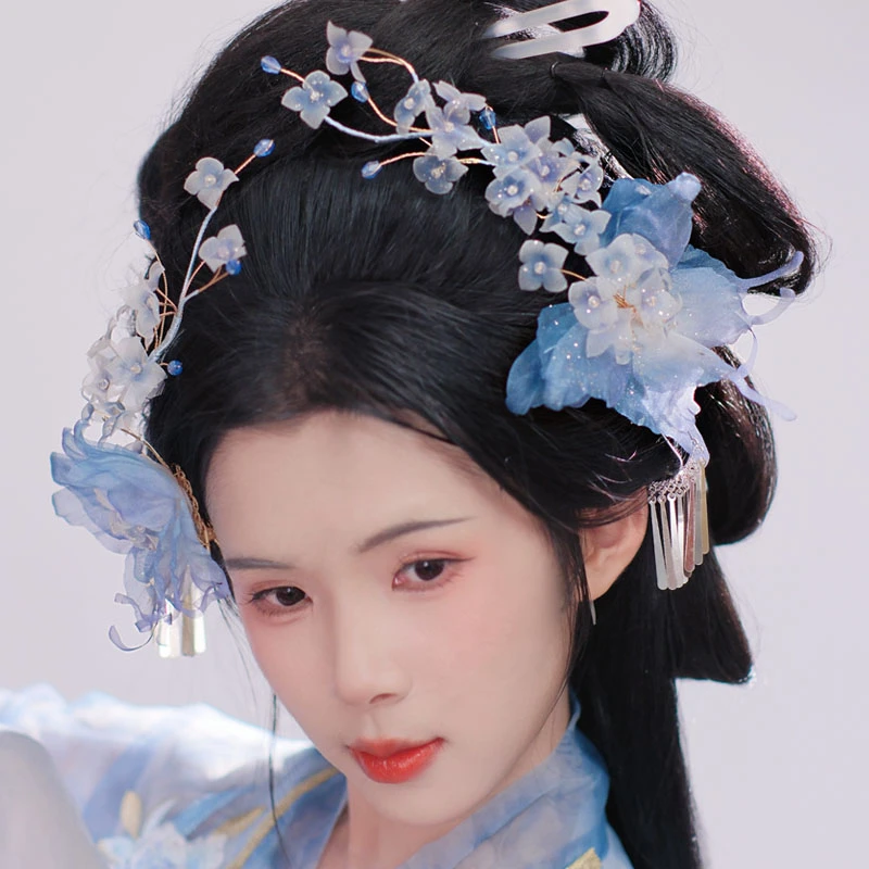 耀如春华 蝶序 原创真丝烫花国风头饰超仙汉服配饰