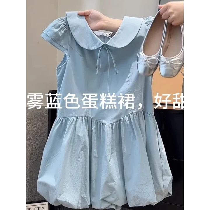 眼前一亮！韩系娃娃领花苞连衣裙女2025夏季新款甜美宽松显瘦短裙