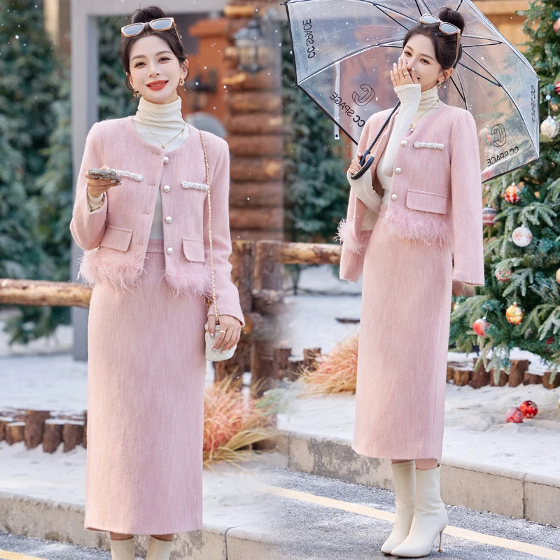 法式小香风羽绒套装女2025年冬季新款轻奢高级感半身裙两件套