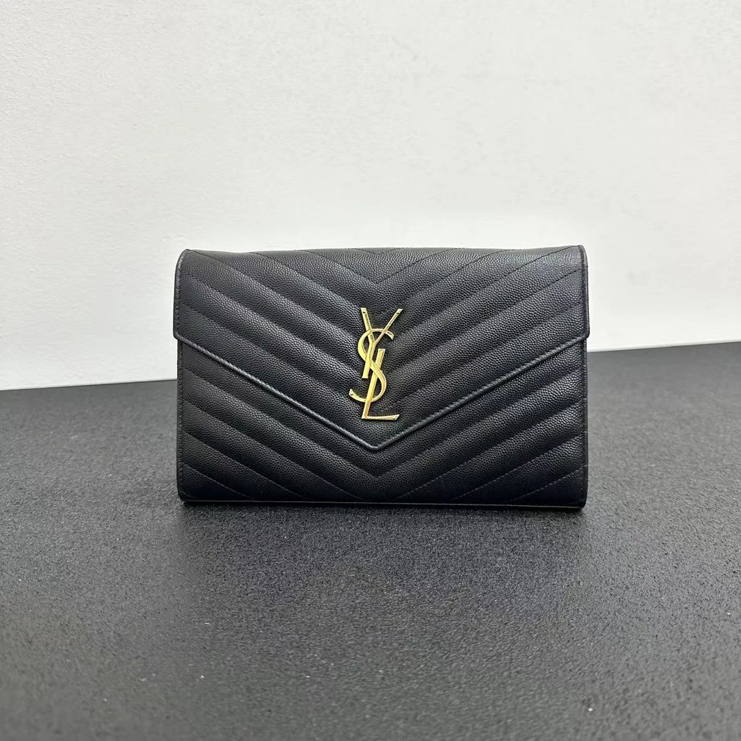 99新 YSL/圣罗兰 壹所奢品/YSL 信封 鱼子酱 中号 黑金 斜挎包冉