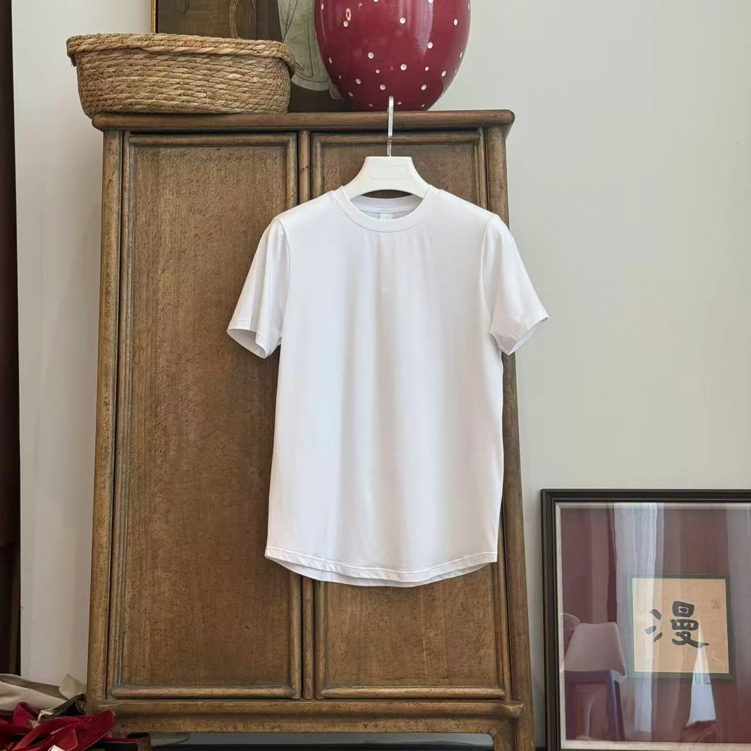 MYL 2025夏季新品氨棉白色T恤圆领短袖套头纯色通勤运动瑜伽上衣