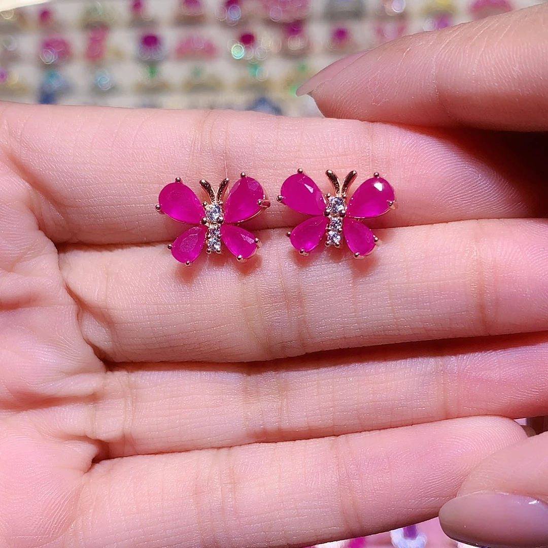 银S925镶嵌耳钉红宝石