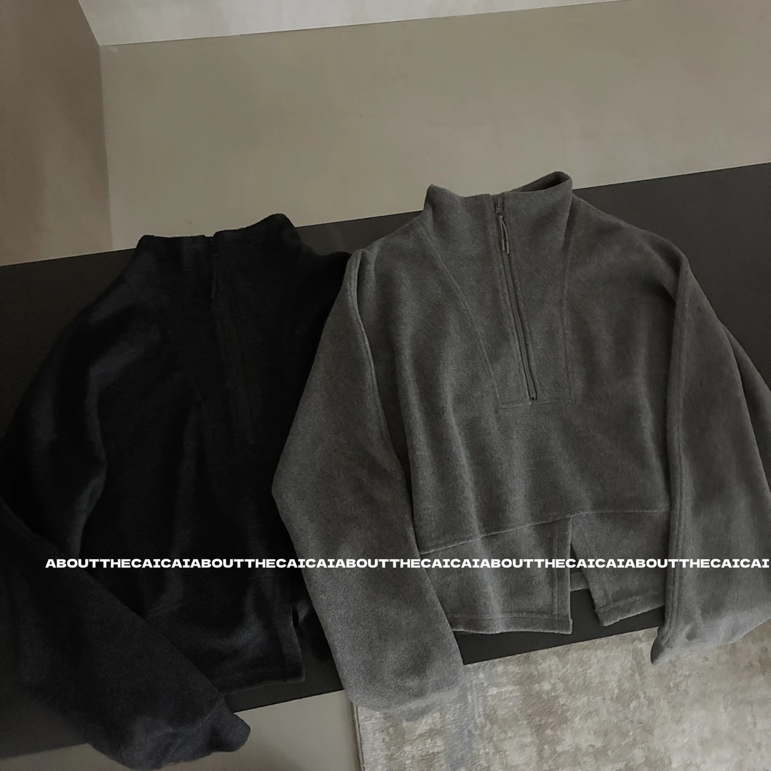 CAICAI【慵懒束形】立领套头加厚磨毛卫衣女简约高级感保暖2640