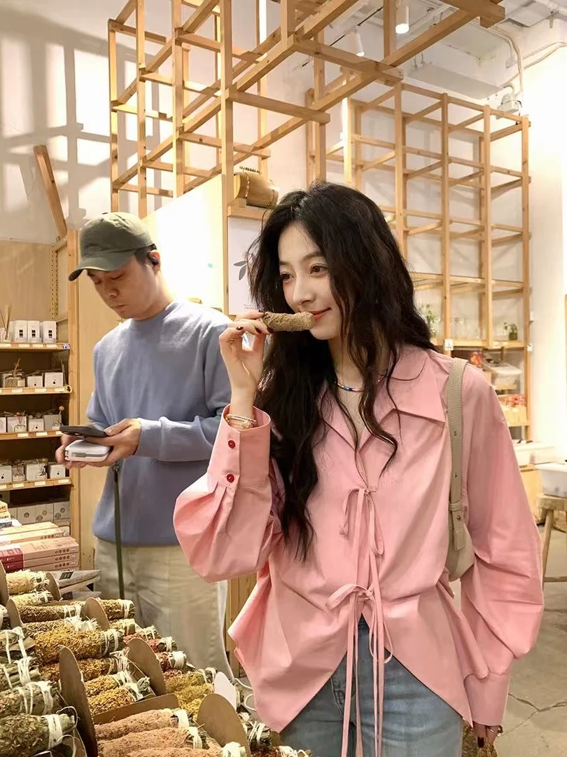 【高个子定制】天丝棉翻领蝴蝶结系带衬衫女法式复古设计感春季上衣