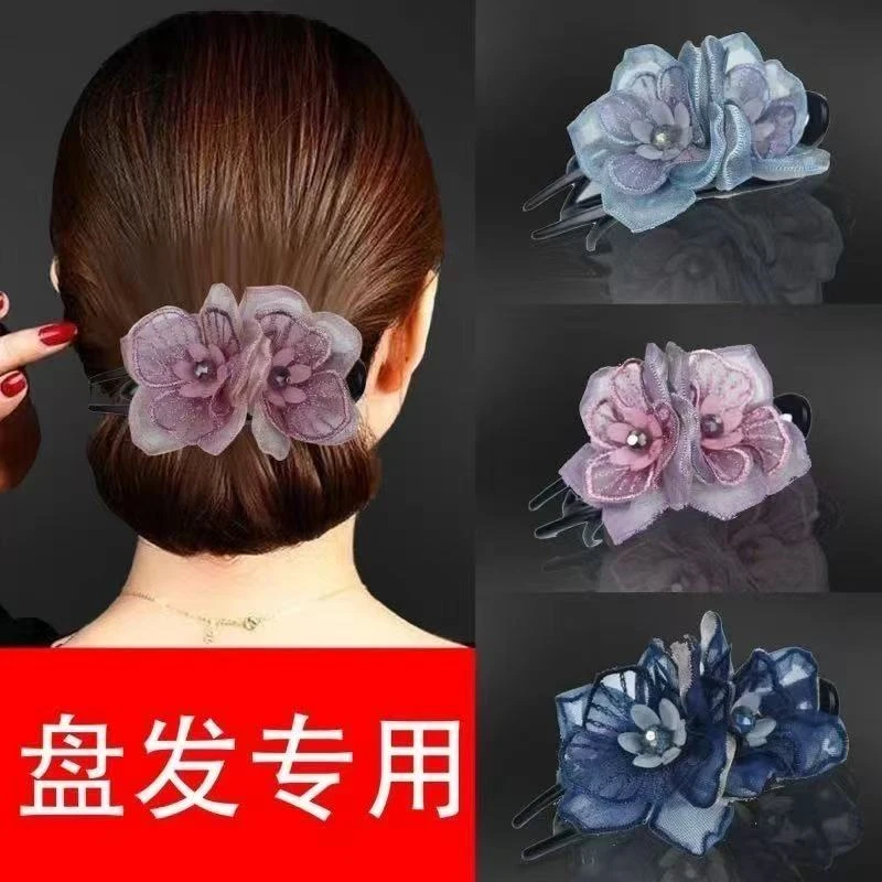 韩系花朵绢纱鸭嘴夹后脑勺顶夹发卡韩国布艺抓夹时尚百搭盘发夹