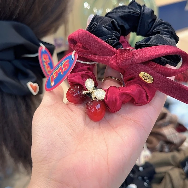 樱桃和蝴蝶结新款面膜圈红色